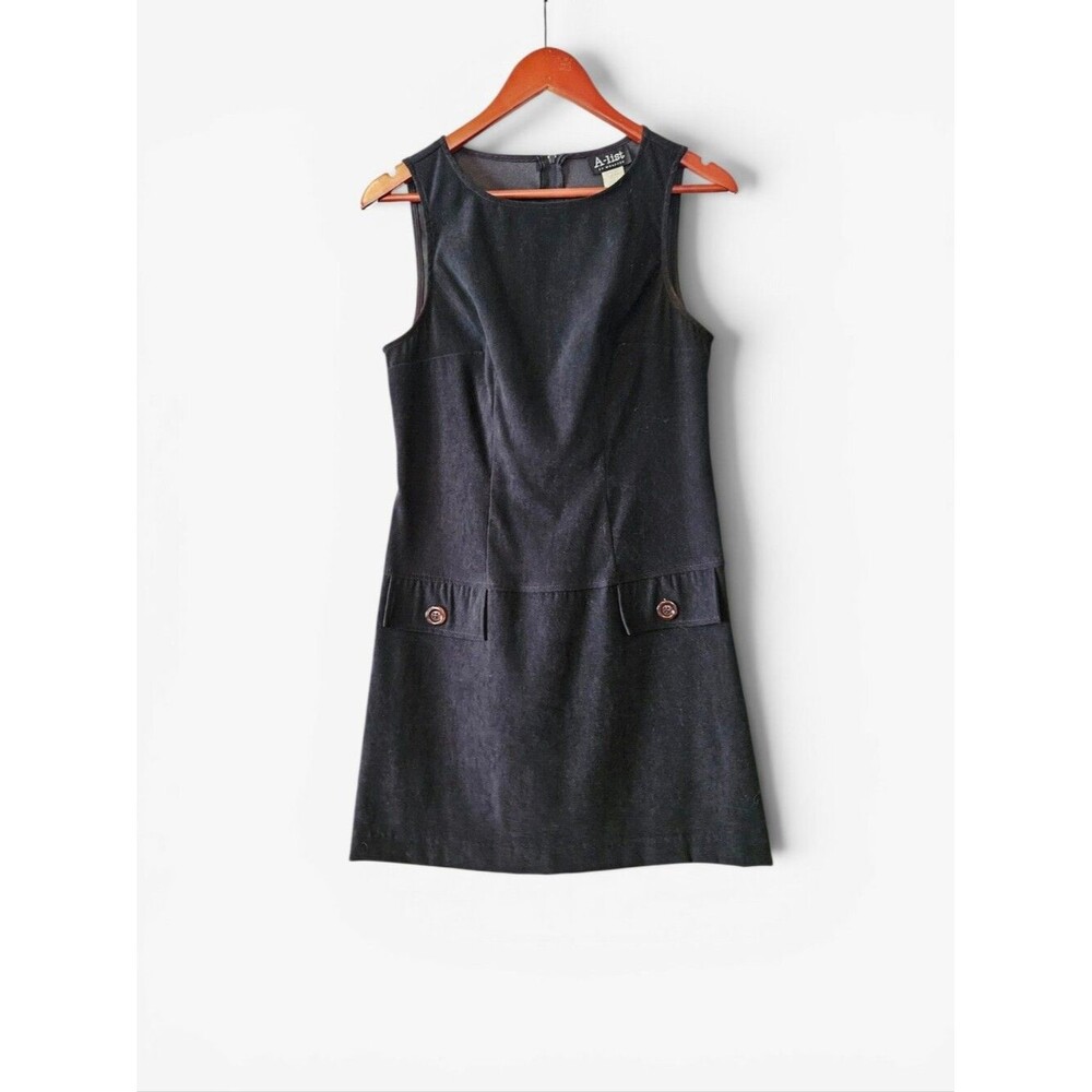Vintage A-list by Wrapper Sleeveless Black Microsuede Retro Shift Mini Dress 7/8